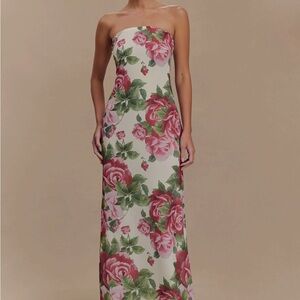 Meshki Strapless Floral Dress - Pink and Green NWT